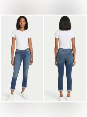 Hudson Natalie Mid Rise Roll Hem Slim Boyfriend Jeans Blue Leah Size 28